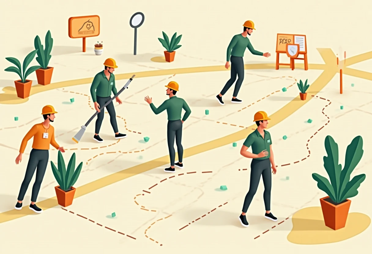 Construction site with workflow paths