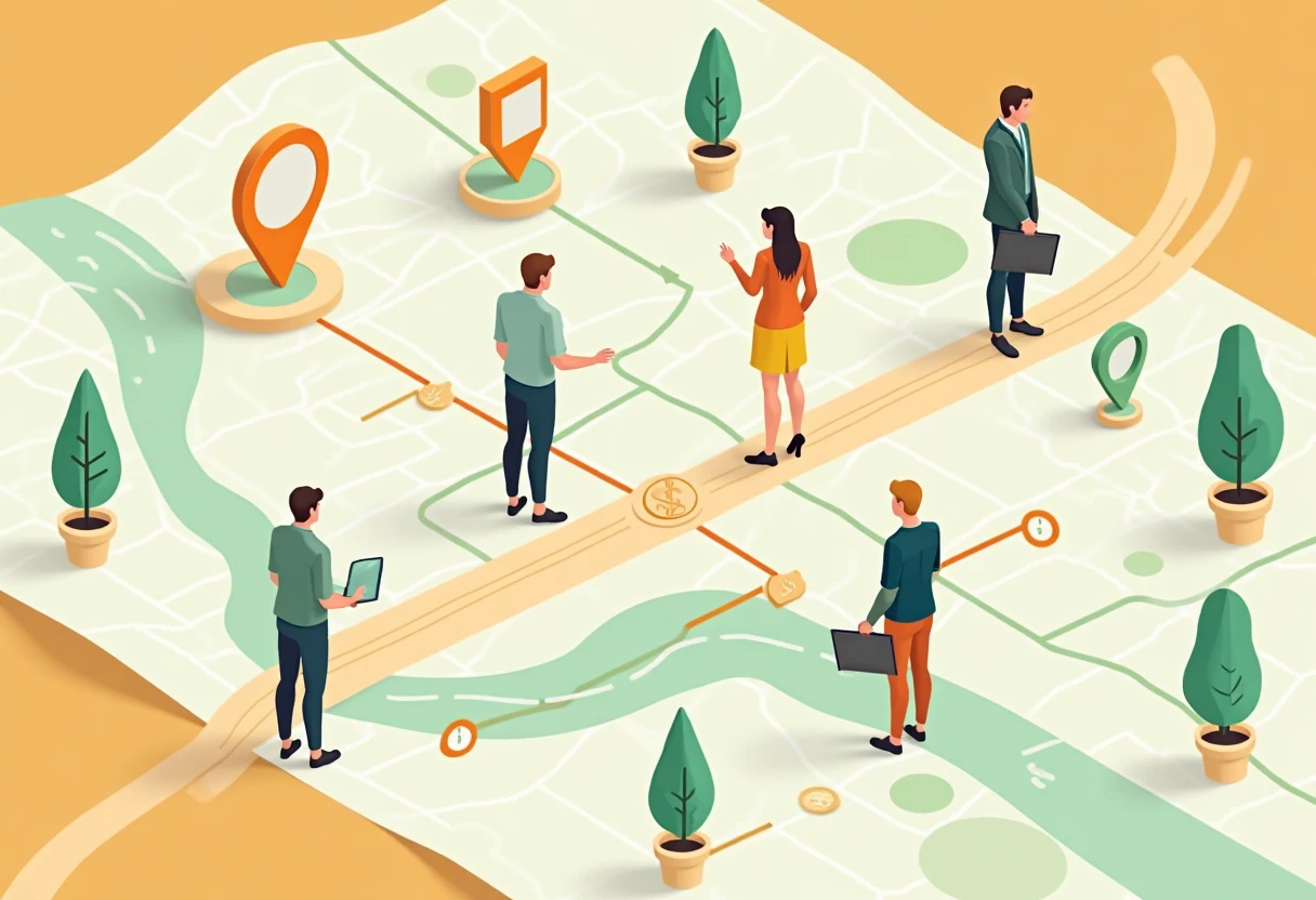 Map-inspired illustration of job opportunities